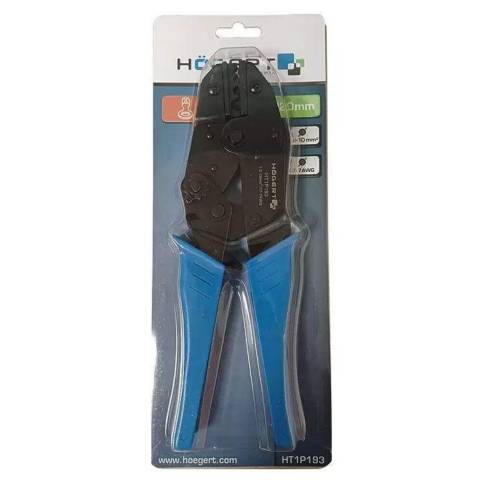 Crimpzange - Blau/Schwarz - Schwarz-blaue HögerT Crimpzange für 1-10mm² Kabelverbindungen, in transparenter Blisterverpackung.