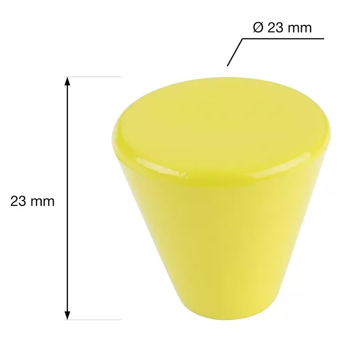 Walteco Möbelknopf - Durchmesser: 23 mm, Kunststoff, Grün - Gelber konischer Knopf mit 23mm Durchmesser und 23mm Höhe.