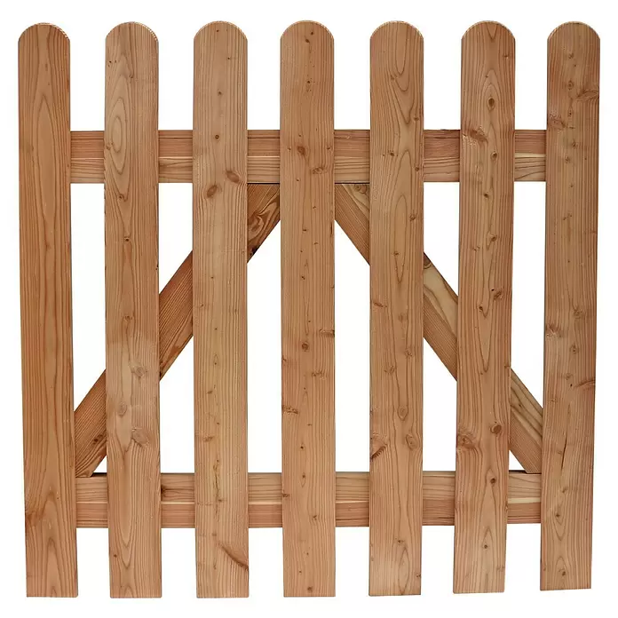 Joda Zauntor Flensburg - 100 x 100 cm, Holz - Gartentor aus Naturholz mit abgerundeten Latten und diagonalen Kreuzstreben.