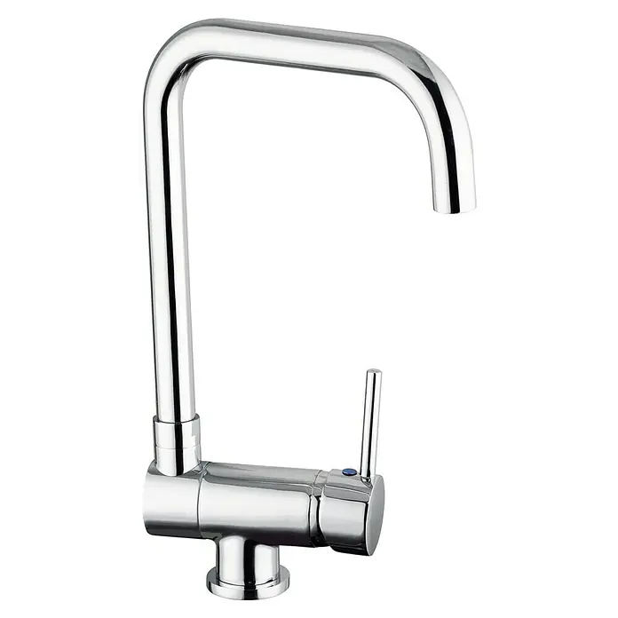 Camargue Spültischarmatur Isola - Chrom, Glänzend - Glänzender Chrom-Küchenarmatur mit minimalistischem Design. Der Wasserhahn verfügt über einen Einhebelmischer und einen schwenkbaren Auslauf.