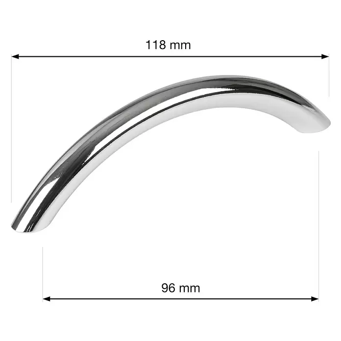 Walteco Möbelgriff Beta - Lochabstand: 96 mm, Sonstige, Verchromt - Gebogener, glänzender verchromter Möbelgriff.