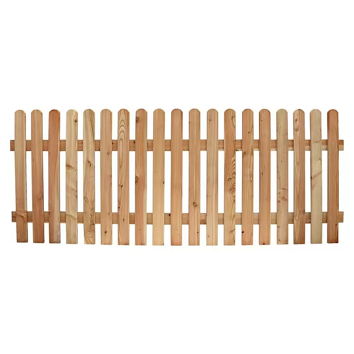 Joda Vorgartenzaun Kiel - 200 x 80 cm, Holz - Holzzaun mit senkrechten Latten mit abgerundeten Oberseiten und Querstreben.