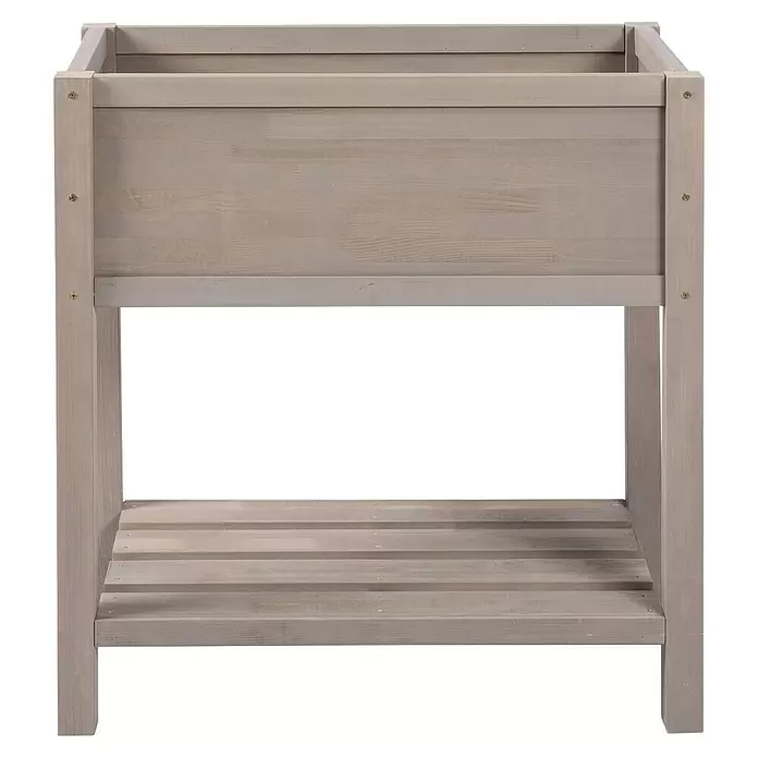 Sun Hochbeet Bloom 80 - 80 x 45 x 85 cm, Holz, Warmgrau - Hellgrauer hölzerner Pflanzkasten mit offenem Oberteil und Lattenrost-Unterregal.
