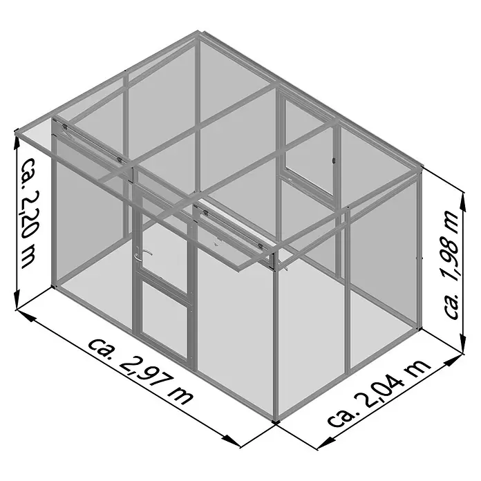 KGT Gewächshaus Santini II - Außenmaß inkl. Dachüberstand (B x T): 297 x 254 cm, Material Seitenwand: Kunststoff, 16 mm, Anthrazit-grau - Gewächshaus mit grauem Metallrahmen und klaren Paneelen, ca. Maße: 2,20m H, 2,97m L, 2,04m B.