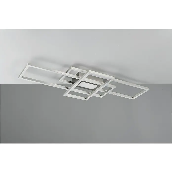 Reality Leuchten LED-Deckenleuchte Fresno - 28 W, L x B x H: 30 x 70 x 6,5 cm, Nickel, Warmweiß - Moderne Deckenleuchte mit geometrischen Formen in Weiß, die ein stilvolles Lichtdesign erzeugt.