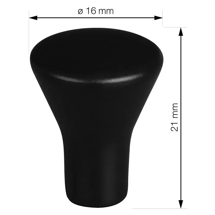Walteco Möbelknopf Tucson - Durchmesser: 16 mm, Sonstige, Schwarz matt - Schwarzer konischer Griff, 16 mm Durchmesser und 21 mm Höhe.