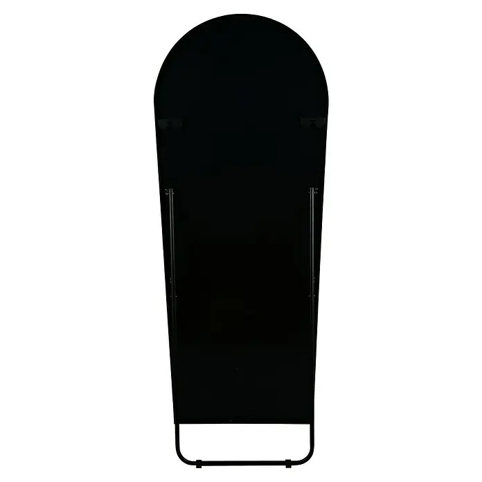 Standspiegel Mira - 57 x 160 cm, Schwarz, Metall - Ein hochformatiger, ovaler Standspiegel mit dunklem Rahmen und Stützbeinen, der ein minimalistisches Design für moderne Räume bietet.