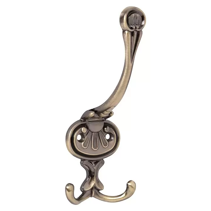Walteco Garderobenhaken Bree I - L x B x H: 150 x 60 x 70 mm, Anzahl Haken: 3 Stk., Brüniert - Verzierte antike Messing Doppelgarderobenhaken mit dekorativer Montageplatte.