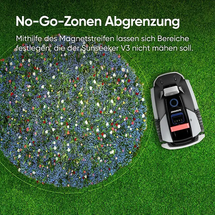Sunseeker Flächenbegrenzung-Kit für Mähroboter - Passend für: Sunseeker Mähroboter V3 und V3 Plus - Der Sunseeker V3 Rasenmähroboter umfährt Blumeninseln dank Magnetstreifen. Intelligente Gartentechnik für präzise Rasenpflege.
