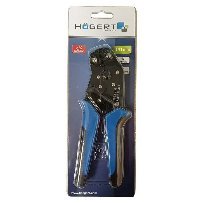 Crimpzange für Aderendhülsen - Blau/Schwarz - Hoegert blau-schwarze Aderendhülsenzange, 191mm, für bis zu 16mm².