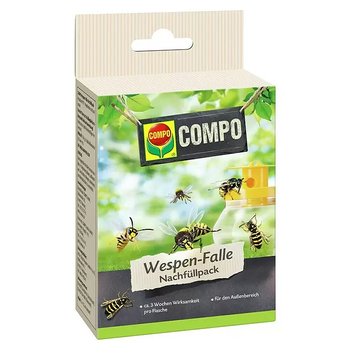 Compo Wespenfallen-Lockstoff Nachfüllpack N - Passend für: Compo Wespenfalle N - Recyclingkarton-Nachfüllpackung für COMPO Wespen-Falle mit Abbildung von Wespen und gelber Falle.