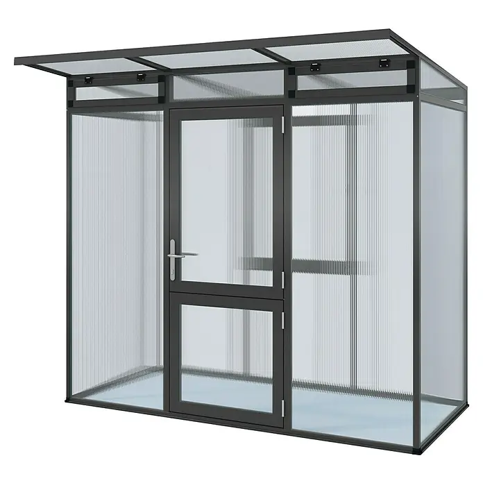 KGT Gewächshaus Linea I - Außenmaß inkl. Dachüberstand (B x T): 233 x 110 cm, 10 mm, Anthrazitgrau - Ein modernes Gewächshaus mit Tür und transparenten Wänden. Ideal für den Garten, um Pflanzen zu züchten und vor Witterungseinflüssen zu schützen.