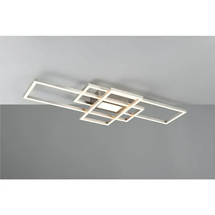 Reality Leuchten LED-Deckenleuchte Fresno - 28 W, L x B x H: 30 x 70 x 6,5 cm, Nickel, Warmweiß - Moderne Deckenleuchte mit geometrischem Design. Die Leuchte besteht aus verschachtelten Rechtecken und einem zentralen Quadrat mit integriertem LED-Licht.