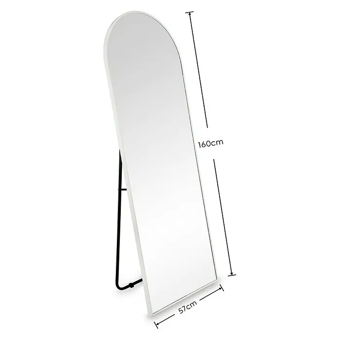Standspiegel Mira - 57 x 160 cm, Weiß, Metall - Ein eleganter, freistehender Ganzkörperspiegel mit den Maßen 160 cm Höhe und 57 cm Breite, ideal für Ankleidezimmer oder Schlafzimmer.