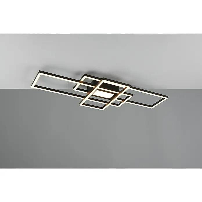 Reality Leuchten LED-Deckenleuchte Fresno - 28 W, L x B x H: 30 x 70 x 6,5 cm, Schwarz, Warmweiß - Moderne Deckenleuchte mit schwarzem Rahmen und LED-Beleuchtung in einem geometrischen Design. Ideal für stilvolle Innenräume.