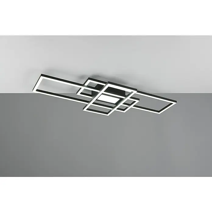 Reality Leuchten LED-Deckenleuchte Fresno - 28 W, L x B x H: 30 x 70 x 6,5 cm, Schwarz, Warmweiß - Moderne LED-Deckenleuchte mit verschachtelten Rechteckrahmen in Schwarz und Weiß für stilvolle Beleuchtung im Raum.