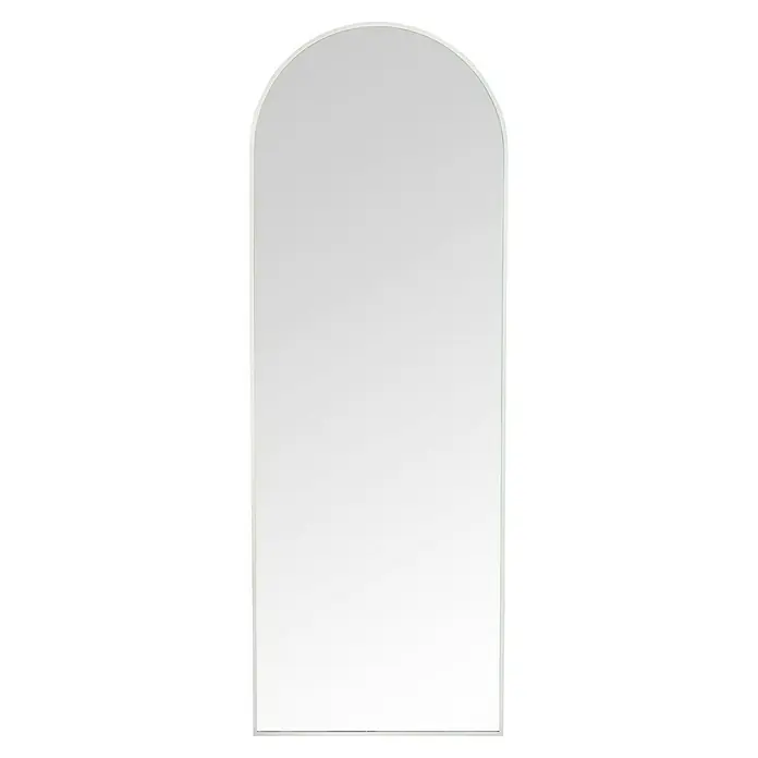 Standspiegel Mira - 57 x 160 cm, Weiß, Metall - Ein eleganter, rahmenloser Ganzkörperspiegel mit abgerundeter Oberseite, ideal für eine stilvolle und moderne Raumgestaltung.