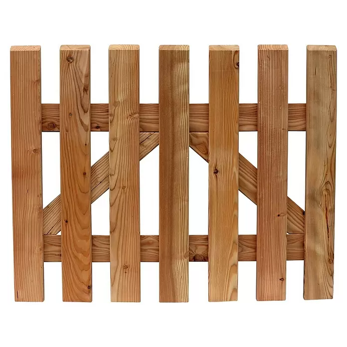 Joda Gartentor Bremen - 100 x 80 cm, Holz - Hellbraunes Holztor mit vertikalen Latten und diagonaler Verstrebung.