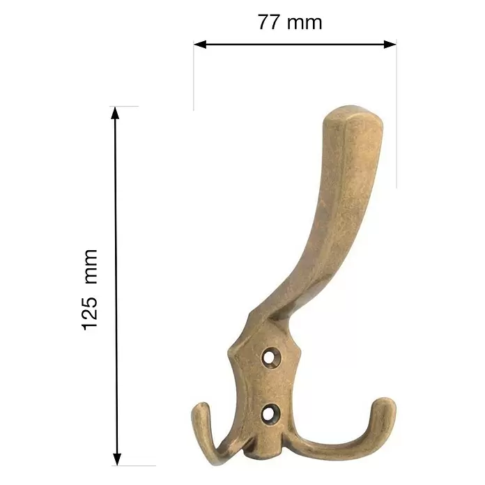 Walteco Garderobenhaken Romana I - L x B x H: 125 x 77 x 75 mm, Anzahl Haken: 3 Stk., Brüniert - Antik-Messing Doppel-Garderobenhaken, 125 mm hoch x 77 mm breit.