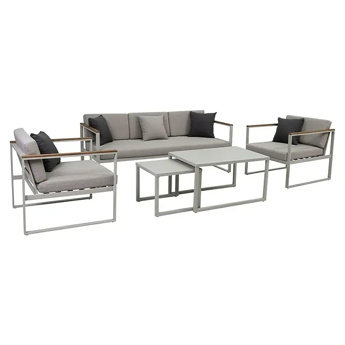 SENSUM Loungemöbel-Set Hasseludden - 5 -tlg., Aluminium, Olefin, Sand - Elegante Gartenmöbel-Garnitur mit Sofa, Sesseln und Tischen in modernem Design. Ideal für stilvolle Entspannung im Freien.