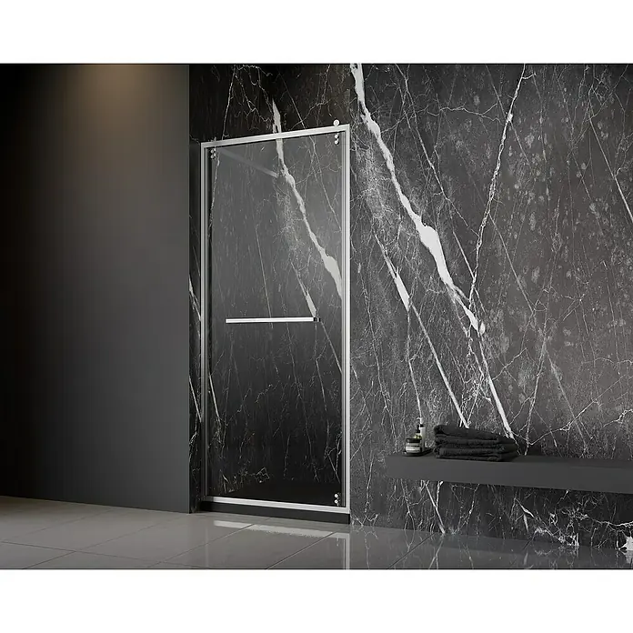 Camargue Palermo Duschwand D - B x H: 90 x 200 cm, Unbeschichtet, Transparent - Elegante Duschkabine mit klarem Glas und silbernem Rahmen. Die Duschkabine verleiht dem Badezimmer ein modernes und stilvolles Aussehen.