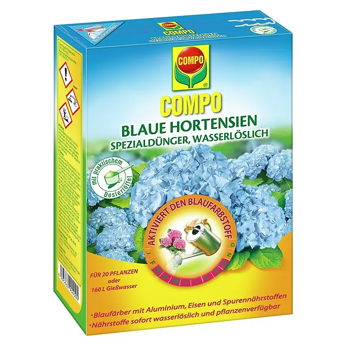Compo Hortensiendünger Blaue Hortensien - 800 g - COMPO Blaue Hortensien Spezialdünger: Für blaue Hortensien, mit Aluminium, Eisen und Spurennährstoffen, wasserlöslich.