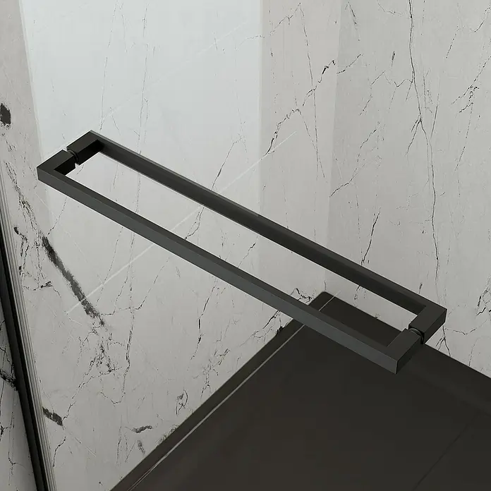 Camargue Palermo Beschlag-Set B - Schwarz, Einbauart: Ecke - Elegante Duschkabine mit einem modernen schwarzen Griff, der sich durch sein minimalistisches Design und seine klaren Linien auszeichnet.
