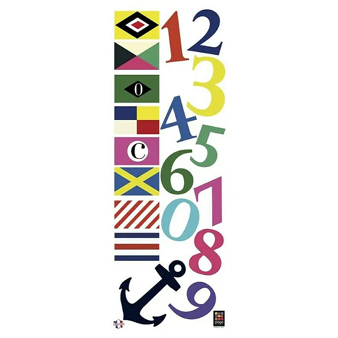 Vinilo de pared Navy - 24 x 68 cm, Plástico - Adhesivo de pared marítimo con banderas náuticas, números y ancla para una decoración náutica de habitación infantil.
