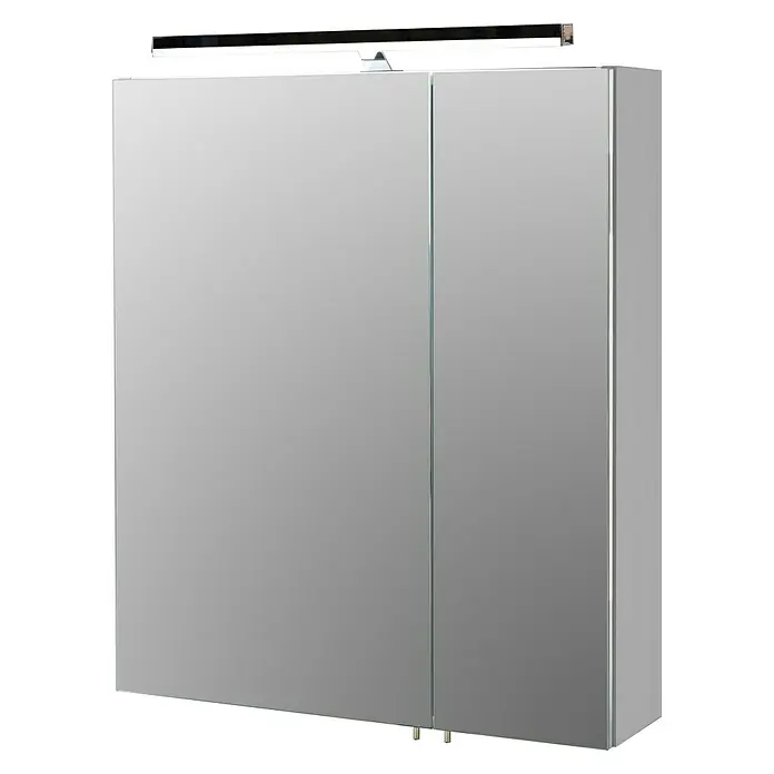 Schildmeyer Niko LED-Spiegelschrank - B x H: 60 x 75 cm, Holz, Silber - Moderner Spiegelschrank mit Beleuchtung, ideal für das Badezimmer. Bietet praktischen Stauraum und stilvolles Design mit zwei Spiegeltüren.