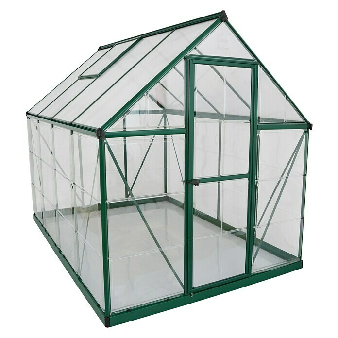 Palram – Canopia Gewächshaus Hybrid2,47 x 1,85 x 2,08 m, Polycarbonat, Glasstärke Seitenwände: 0,75 mm, Grün Front View