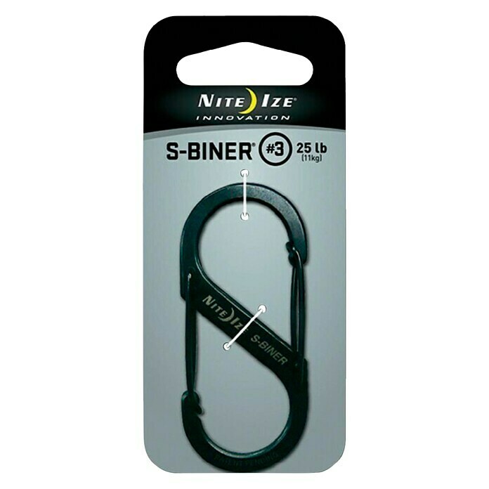 Nite Ize Doppelkarabiner67 x 29 mm, Edelstahl, Schwarz, Zugfestigkeit: 11 kg Front View