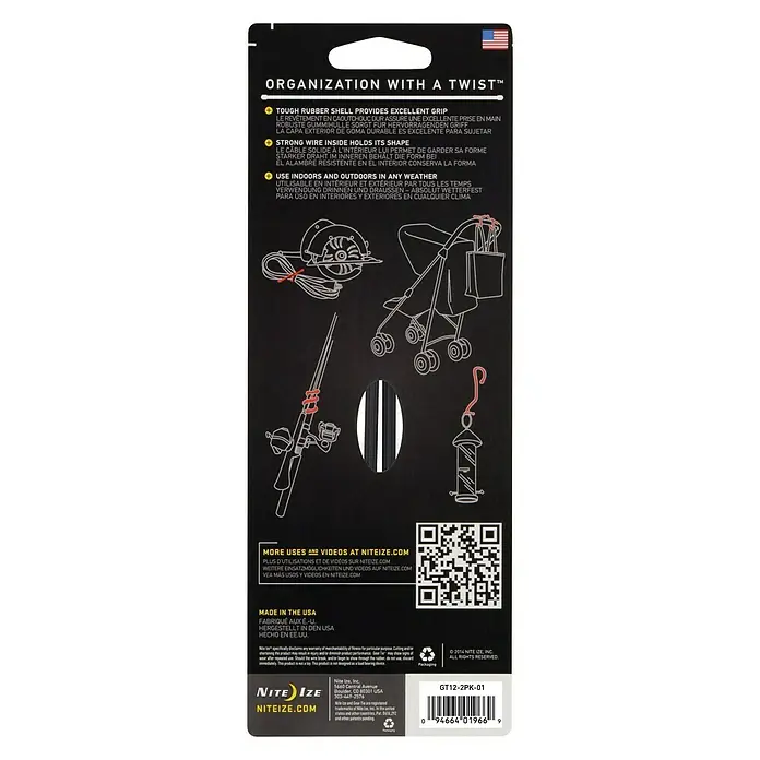 Nite Ize Kabelbinder Gear Tie - Schwarz, L x B: 221 x 8 mm, 2 Stk. - Nite Ize Gear Tie-Verpackung: Robuste Gummischale für exzellenten Halt, starker Draht innen, vielseitig einsetzbar.