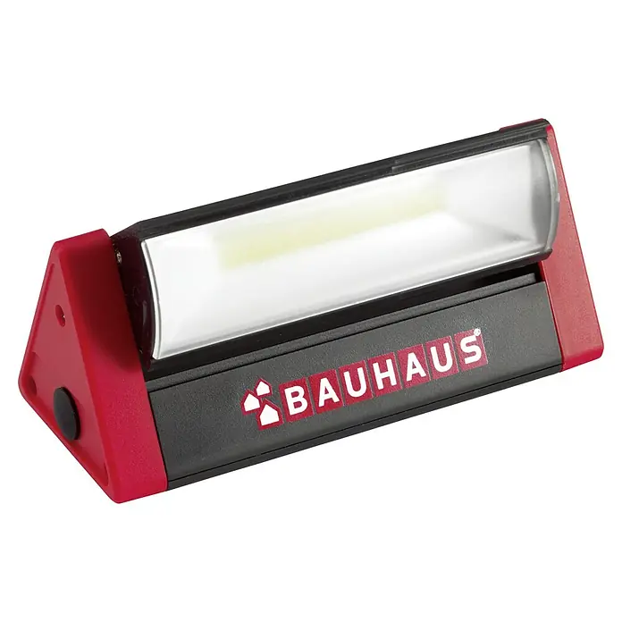 BAUHAUS Mobiles LED-Licht Dreieck - Batteriebetrieben, Schwarz/Rot, 150 lm - Bauhaus Arbeitsleuchte mit LED-Technologie. Kompaktes Design, ideal für Werkstatt & Baustelle. Helles, effizientes Licht für präzise Arbeiten.