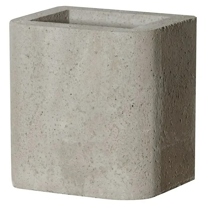 Buschbeck Kaminaufsatz Standard - 32 x 26 x 34 cm, Grau - Nahaufnahme eines quadratischen, grauen Pflanzgefäßes aus Beton mit abgerundeten Kanten. Perfekt für moderne Gärten und Innenräume.