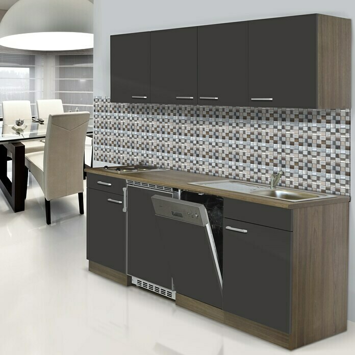 Respekta Cocina (195 cm, Con placa vitrocerámica, Gris)