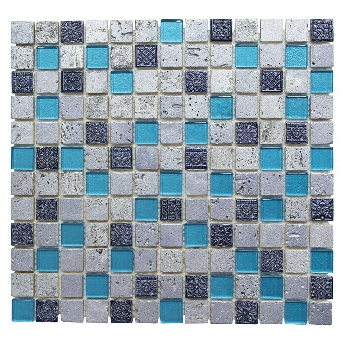 Mosaikfliese Quadrat Crystal Mix XCM CB 65 (30 x 32,5 cm, Blau, Glänzend)