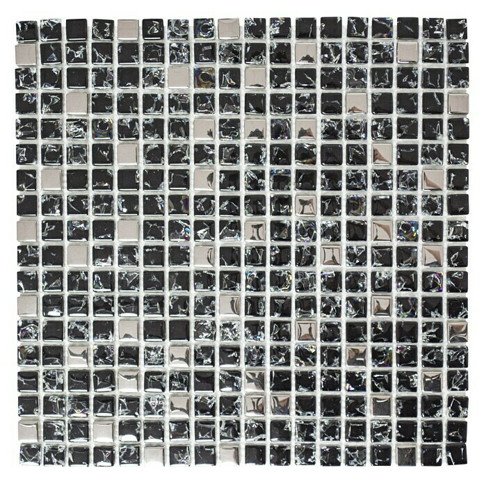 Mosaikfliese Quadrat Crystal Mix XIC 1099 (30 x 30 cm, Schwarz/Silber, Glänzend)