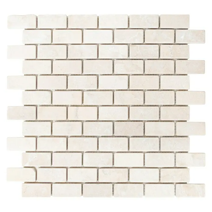 Mosaikfliese Brick Tumbled XNT 46692 - 30,5 x 30,5 cm, Weiß, Matt - Ein rechteckiges Mosaik aus Naturstein in einer warmen, hellen Farbe, ideal für stilvolle Wand- und Bodenbeläge.
