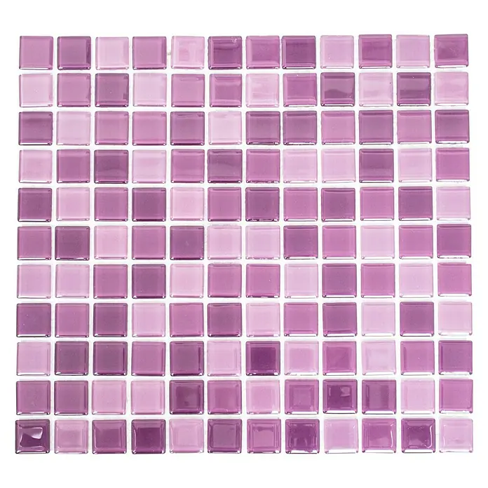 Mosaikfliese Quadrat Crystal Mix CM 4888 - 32,7 x 30,2 cm, Lila, Glänzend - Quadratische Fliesen in verschiedenen Lila- und Rosatönen bilden ein attraktives Mosaik für Wand- oder Bodenbeläge.