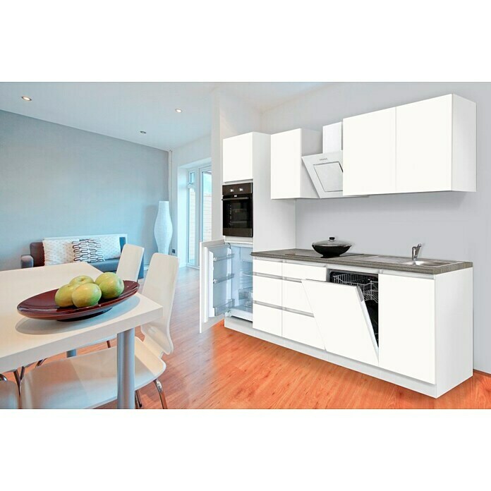 Respekta Premium Küchenzeile GLRP280HWWM (Breite: 280 cm, Mit Elektrogeräten, Weiß matt)
