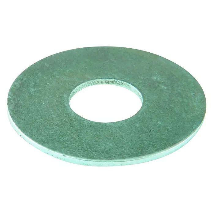 Stabilit KarosseriescheibeInnendurchmesser: 10,5 mm, Außendurchmesser: 30 mm, Stahl, Verzinkt, 10 Stk., DIN 9021 - Eine einzelne, metallische Unterlegscheibe, die zur Befestigung von Schrauben und Muttern verwendet wird, vor einem weißen Hintergrund.