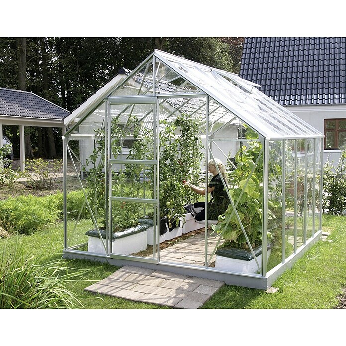Vitavia Gewächshaus (3,21 x 2,57 x 2,3 m, Farbe: Aluminium, Einscheibensicherheitsglas (ESG), 3 mm)