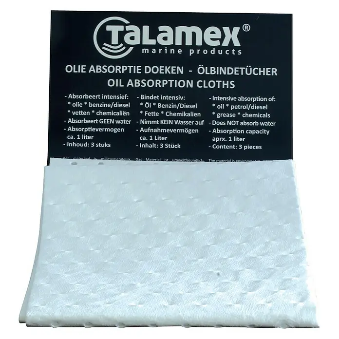 Talamex Ölbindetücher - 3 Stk. - Produktbild der "TalaMex" Öl-Absorptionstücher, ideal zum Aufsaugen von Öl, Benzin oder Chemikalien. Das Set enthält 3 Stück mit je 1 Liter Kapazität.