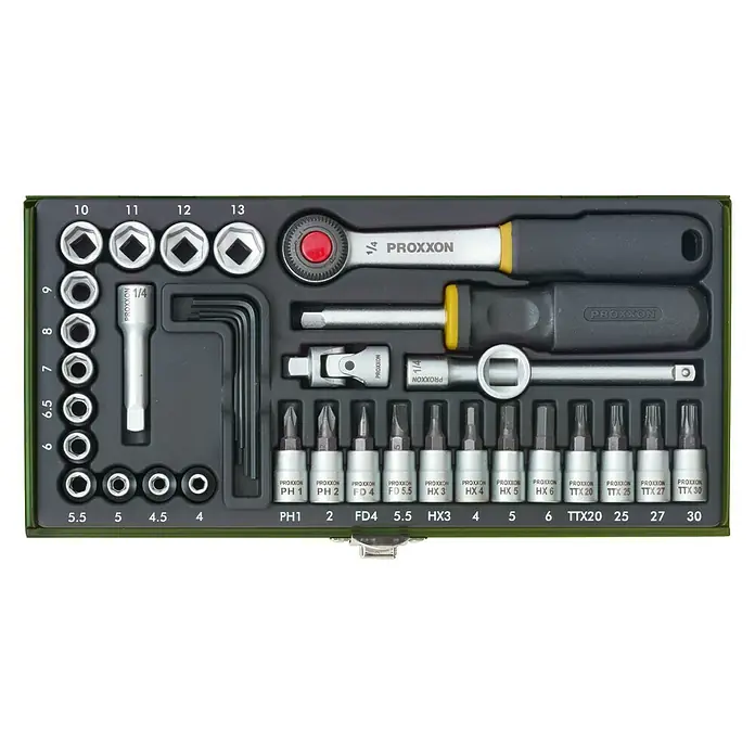 PROXXON 23102 TORX Nuss Satz Innen Aussen Einsätze TX E-Profil 24 Teilig Set NEU