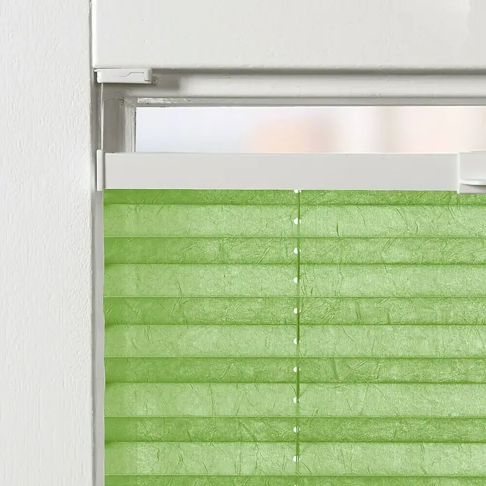 Expo Ambiente Plissee - B x H: 80 x 130 cm, Grün - Nahaufnahme einer grünen, plissierten Fensterabdeckung, die für Privatsphäre und Lichtsteuerung sorgt, ideal für jedes Zuhause.