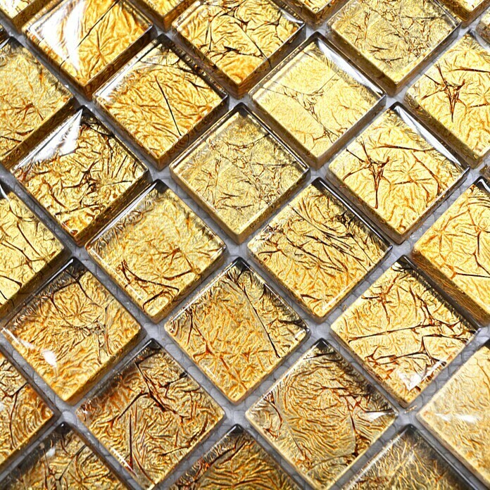 Mosaikfliese Quadrat Crystal Uni XCM 8GO15 (30 x 30 cm, Gold, Glänzend)