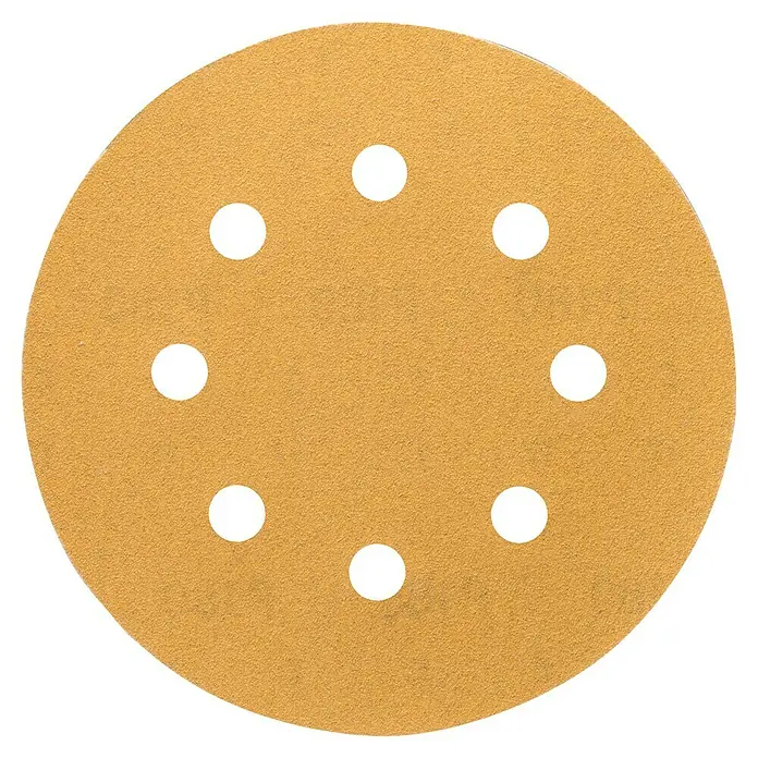 Craftomat Schleifblätter BFWP - Durchmesser: 115 mm, Körnung: 180, Gelocht - Ein kreisförmiges Schleifpapier mit Löchern zur Staubabsaugung, ideal für eine effiziente Holzbearbeitung und Oberflächenbearbeitung.
