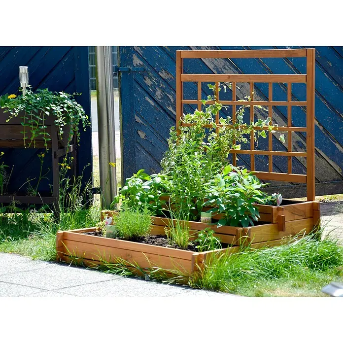 Dobar Hochbeet Peru - 110 x 88 x 115 cm, Holz, Braun - Dieser Holzpflanzkasten mit Spalier bietet viel Platz für Kräuter und Pflanzen und ist eine tolle Gartendekoration.