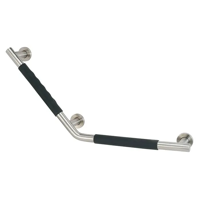 careosan Winkel-Haltegriff - Länge: 63 cm, Mit gummierter Grifffläche, Edelstahl - Winkel-Duschgriff mit rutschfesten, schwarzen Griffen für zusätzliche Sicherheit und Komfort im Badezimmer.