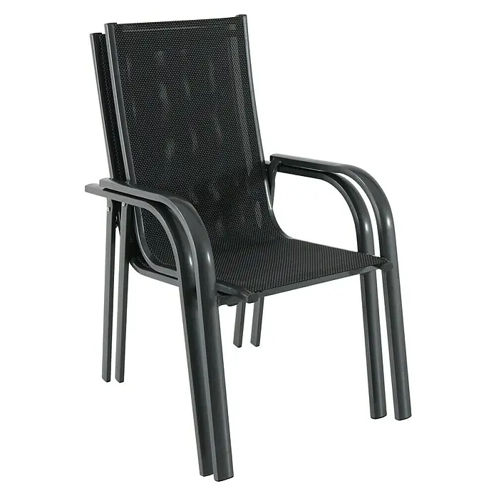 Sunfun Gartenmöbel-Set Melina/Maja - 5 -tlg., Akazie, Aluminium, Textilen, Schwarz/Anthrazit - Stapelbare schwarze Gartenstühle mit Armlehnen und Netzbespannung, ideal für den Außenbereich. Robust und platzsparend.